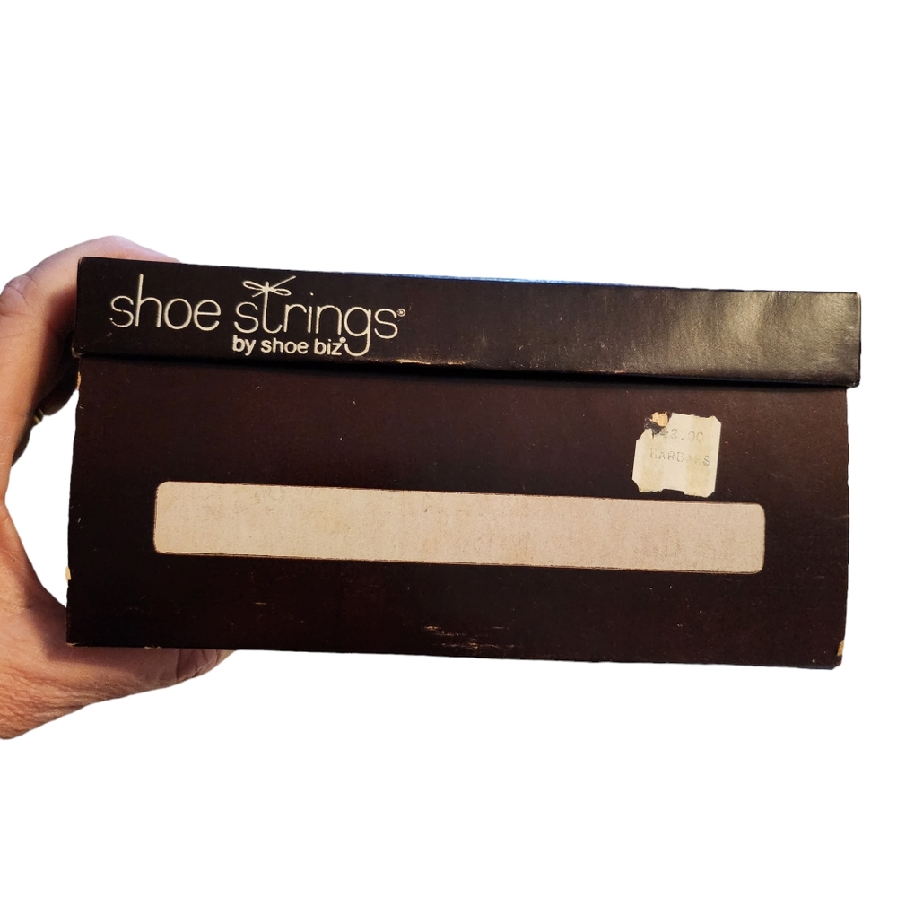 Vintage Shoe Biz Shoe Strings Gold Silver Bronze Slide Sandal Heels Size 8AA Box - Picture 13 of 15